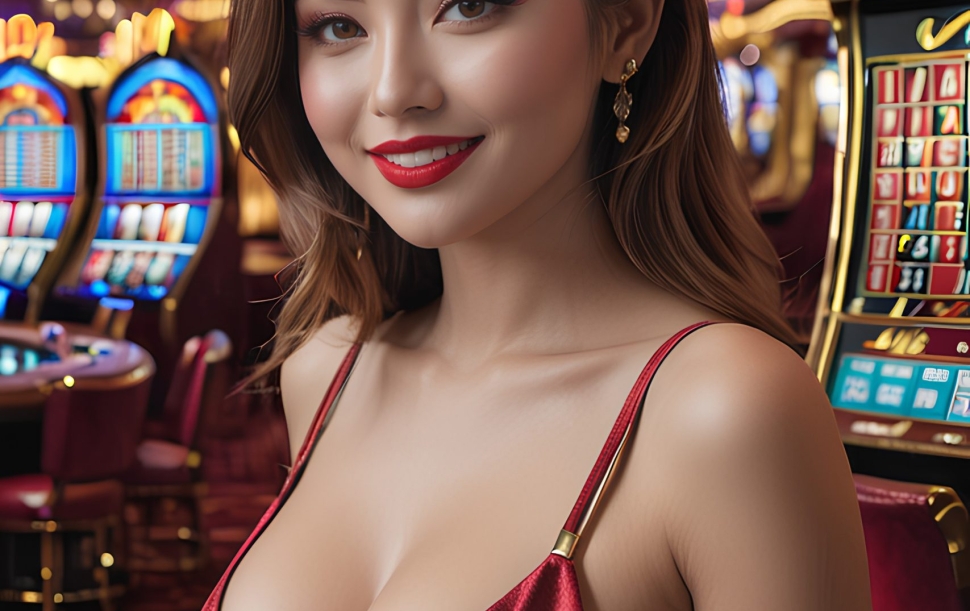 woman-red-dress-is-posing-front-slot-machine